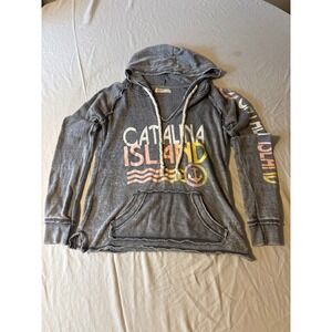Ocean Drive Catalina Island Hoodie Womens Small Gray Acid‎ Wash Graphic Pullover